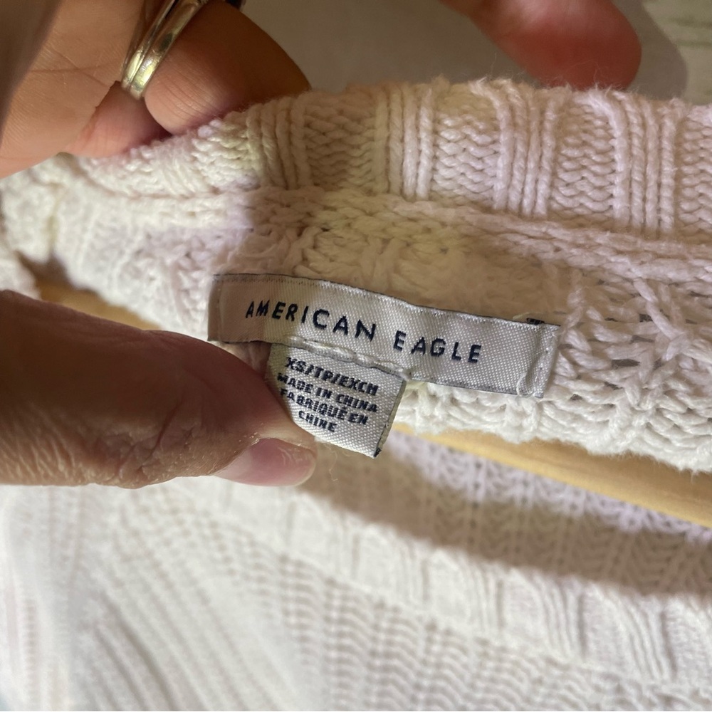 American Eagle AE Open Knit Crochet Cropped Oversized Sweater XS Cream White - Picture 3 of 5